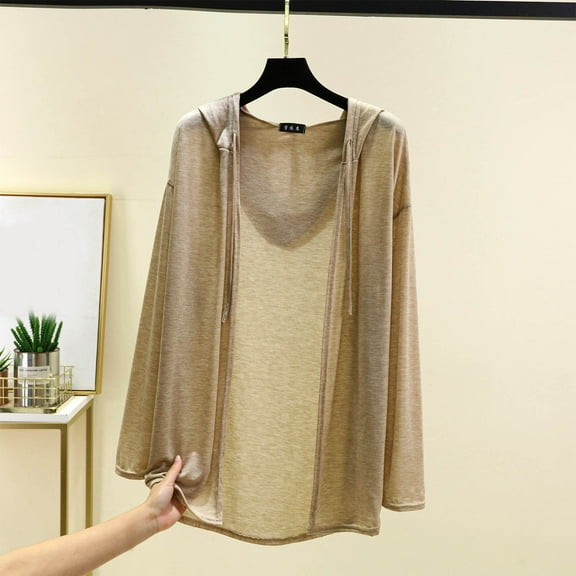 Hueook Women Cardigan Fashion Women's winter Casual Solid Color Loose Long Sleeves Cardigan Khaki L