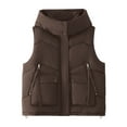 thumbnail image 1 of Hueook Women Vest Ladies' Casual Color Sleeveless Hooded Jacket Coffee L, 1 of 6