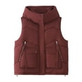 thumbnail image 1 of Hueook Women Vest Ladies' Casual Color Sleeveless Hooded Jacket Red M, 1 of 5