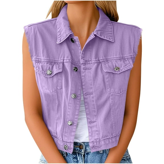 Hueook Women Vest Women's Solid Color Button Turndown Collar Tank Top Sleeveless Slim Tank Waistcoat Casual Tops Purple S
