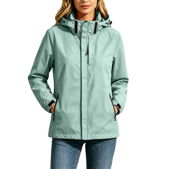 Hueook Women Winter Coats Waterproof Parka Jacket Windproof Removable Hooded Outdoor Waterproof Windproof Jacket with Hood Sport Coat Green M