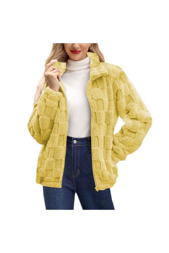 Women's Coats Oversized Jean Jacket for Women Women's Casual and Winter High Collar Long Sleeve Loose Iron Button Plain Coat without Hat Casual Coat / Yellow S