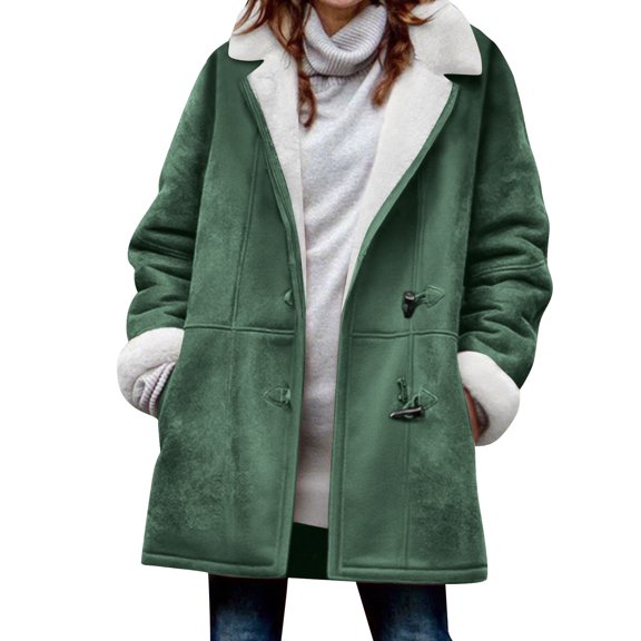 Hueook Women's Coats Women Warm Quilted Jackets for Women Long Sleeve Floral Soild Puffer Jacket Coats with Pockets Green L