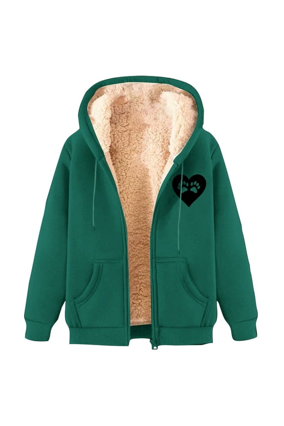Women's Coats Women's Fashionable Printed Fleece Hooded Sweatshirt Jacket Army Green L