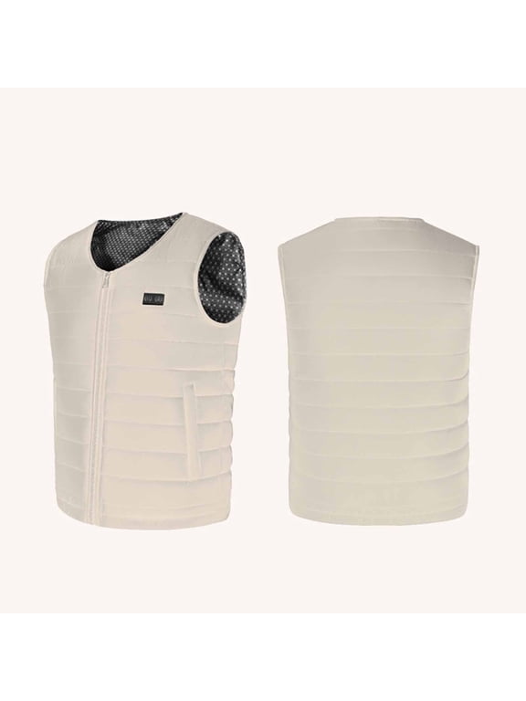 Women's Heated Vest Heated Vests For Men Unisex Zipper Press 2 Control 22 Heating Jacket Heated USB Charging Version Beige S