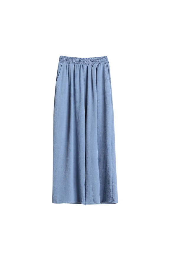 Women's Silk Pants Elastic Waist Pants Loose Plus Size Pants Elastic Waist Pocket Trousers Light Blue 5X