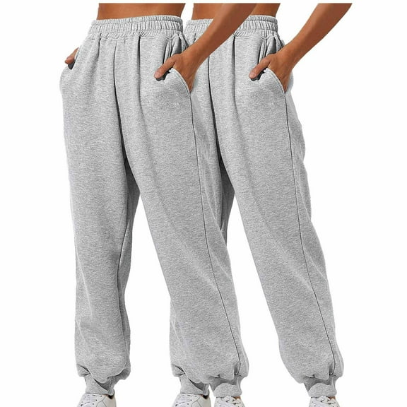 Hueook Women's Sweatpants Barrel Pants 2PC Women Casual Solid Color Sanitary Pants Loose Home Sweatpants Gray M