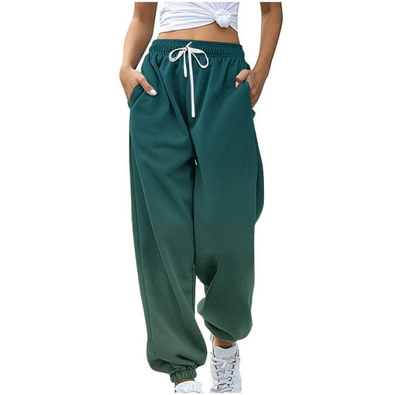 Hueook Women's Sweatpants Barrel Pants Women Gradient Fashion Sports Loose Casual Wide Leg Drawstring Pocket Sweatpants Long Pants Green M