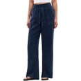 thumbnail image 1 of Hueook Women's Sweatpants Barrel Y2k Loose Casual and Linen Drawstring Pants with Pockets Navy L, 1 of 6