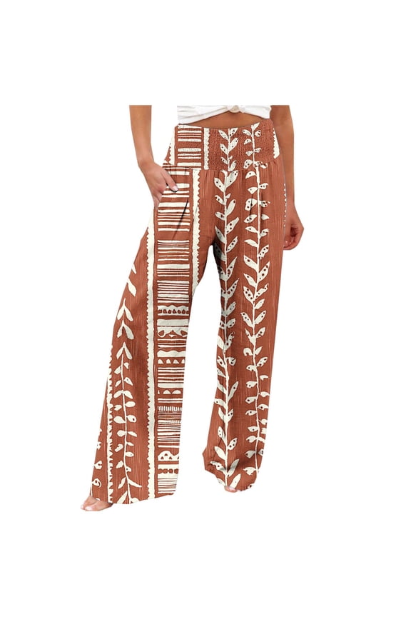 Women's Trendy Graphic Sweatpants Golf Pants Women Casual Loose Print Elastic Waistband Pocket High Waisted Straight Leg Pants Brown S