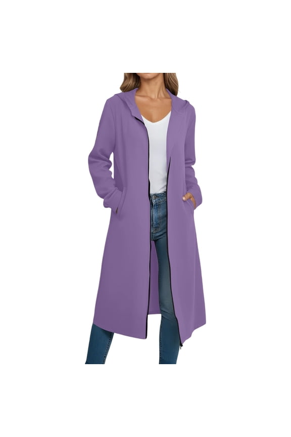 Women's Winter Coat Quilted Winter Jacket Women's Classic Longline Hooded Cardigan In Soft Fabric Featuring Side Pockets and An Open Front Purple XL