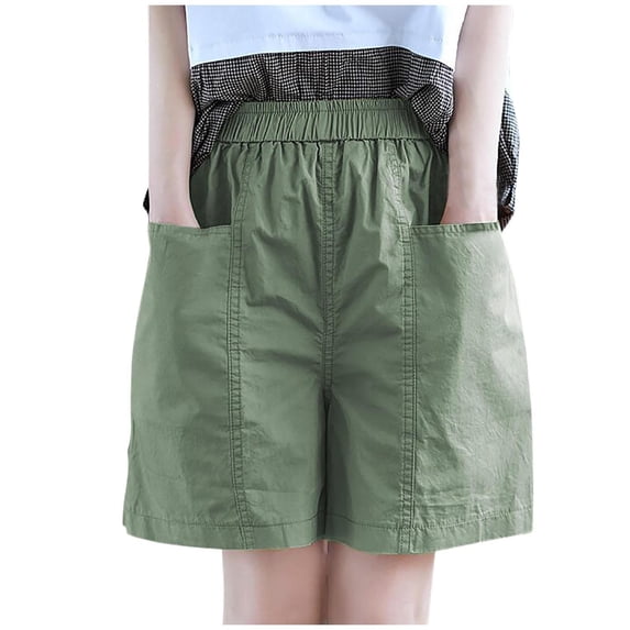Hueook Womens Bermuda Shorts Loose Shorts Ladies' Casual Loose Elastic Waist Shorts Green 2X