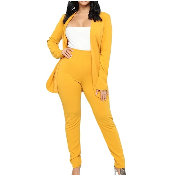 Hueook Womens Business Suit Plus Size Long Sleeve Fashion Casual Slim Solid Color Suit Suit Office Two-piece Suit Pants Suit on Clearance