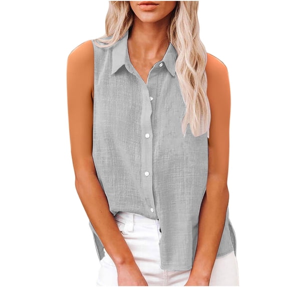 Hueook Womens Button Tank Tops Work Fashionable Women's Summer Turn-down Solid Sleeveless Casual Gray 5X