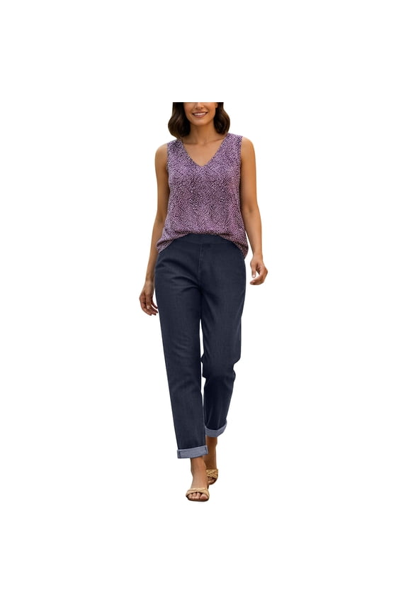 Womens Capri Pants Palazzo Pants Women's Casual Relaxed Straight Leg High Waisted Comfy Rolled Cuff Pants for Daily Wear Navy S