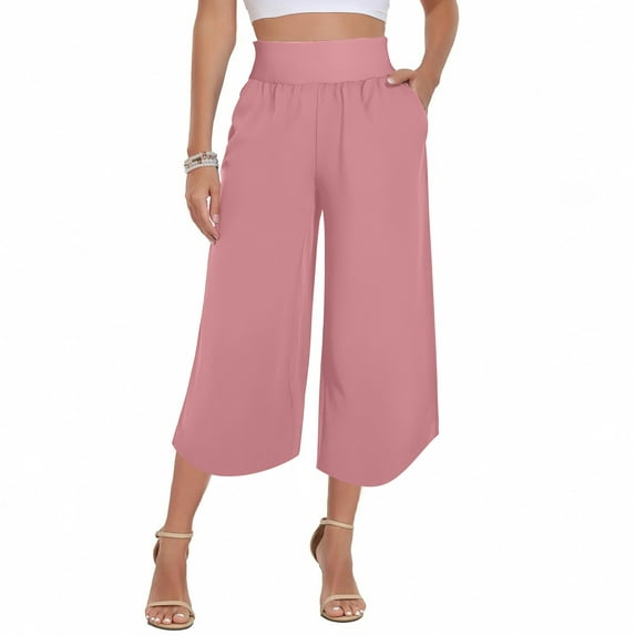 Hueook Womens Capri Pants for Women Womens Golf Pants Women's Summer Solid Color Casual High Waisted Side Pockets Wide Leg Split Hem Cropped Pants Pink XL