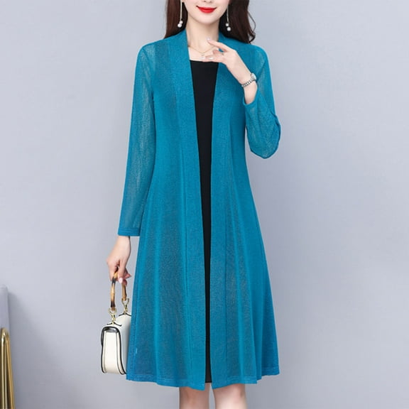 Hueook Womens Cardigan Women's Transparent Sunscreen Shirt Cardigan Blue XL