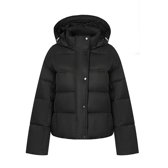 Hueook Womens Coats Ladies' Casual Colored Long-sleeved Hooded Jacket Black M