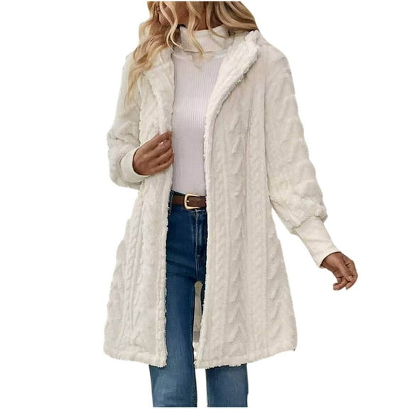Hueook Womens Coats Oversized Denim Jacket Women Women's Solid Fall and Winter Long Sleeve Cardigan Fashion Coat Beige S