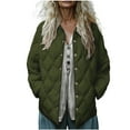 thumbnail image 1 of Hueook Womens Coats Solid Puffer Women Long Sleeves Quilted Jacket Lightweight Button up Collar Down with Pockets Outerwear Army Green L, 1 of 9