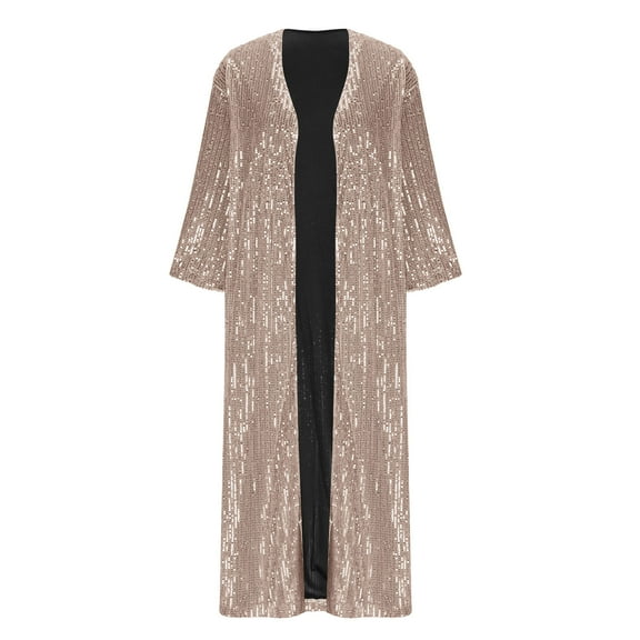 Hueook Womens Fall Jackets Women's Fashionable Mid To Long Five Quarter Sleeve Party Sequined Cardigan Jacket Pink S