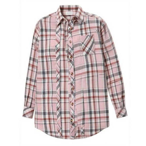 Hueook Womens Fall Jackets Women's Plaid Button with Pocket Basic Top Jacket Multicolor L