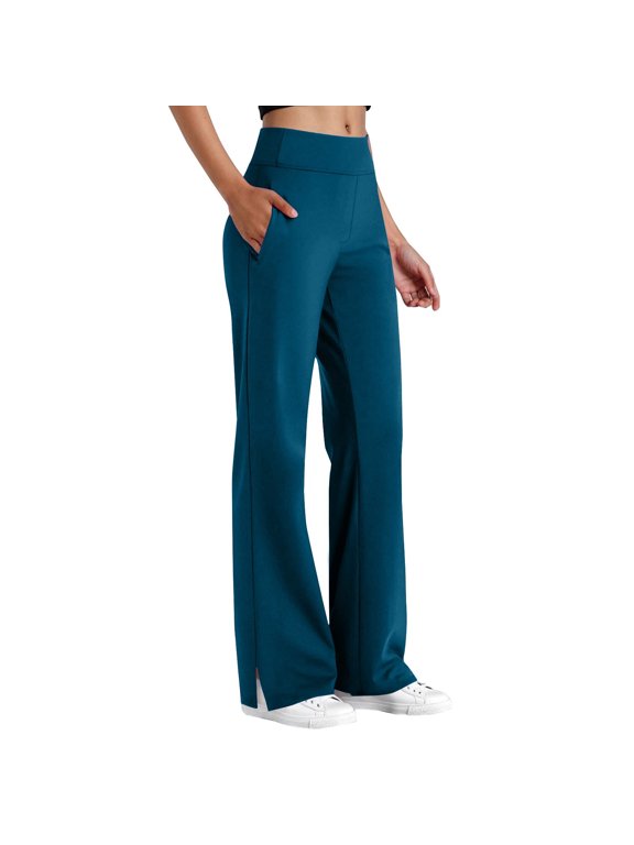 Womens Flare Pants Split Hem Leggings with Pockets Workout Seamless Bootcut Yoga Pants High Waist Pilates Outfits Athletic Sport Casual Elastic Waist Button Pockect Yoga Pants Sky Blue 5X