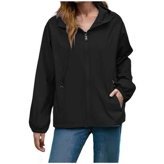 Hueook Womens Fleece Jacket Rainproof Jacket for Women Waterproof and Zipper Jacket Long Sleeve Hooded Jacket Raincoat Jacket with Pockets Black 3X