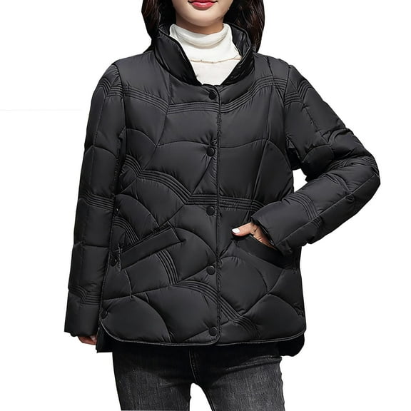 Hueook Womens Fleece Jacket Womens Coats and Jackets Women's Casual Colored Long-sleeved Capless Jacket Black 3X