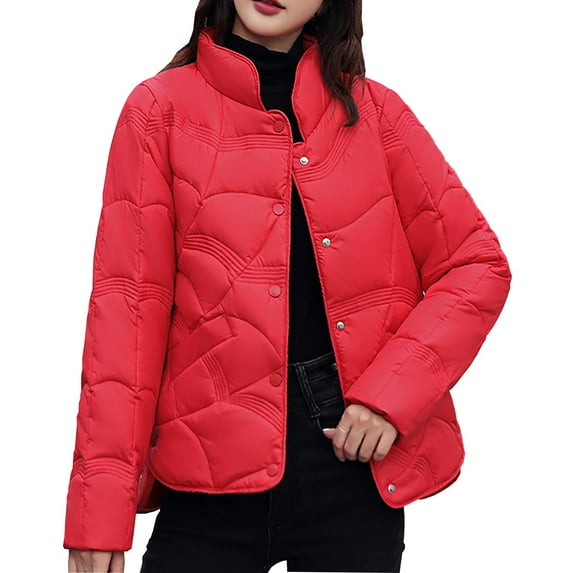 Hueook Womens Fleece Jacket Womens Coats and Jackets Women's Casual Colored Long-sleeved Capless Jacket Red 2X