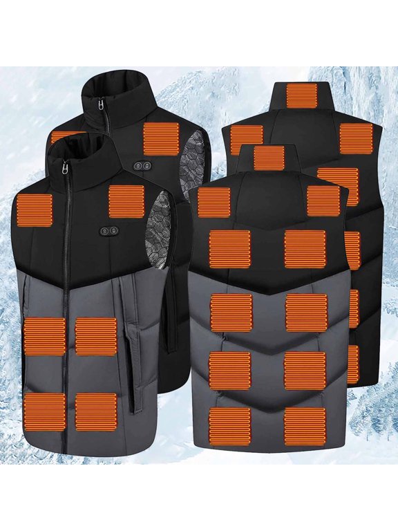 Womens Heated Vest Unisex Zipper Press 2 Control 17 Heating Jacket Heated USB Charging Version Gray 4X