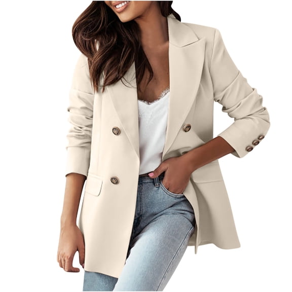 Hueook Womens Jacket Cropped Jacket Women Women's Comfortable Casual Solid Color Double Breasted Suit Jacket Khaki XL
