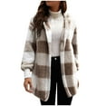 thumbnail image 1 of Hueook Womens Jacket Flannel Shirt Women Winter Coat Long Sleeve Plaid Faux Shearling Oversized Jacket Khaki 3X, 1 of 5