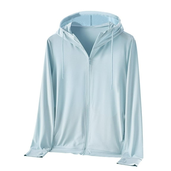 Hueook Womens Jackets Fall Woman Casual Solid Sports Hooded Long Sleeve Zipper Sun-proof High Elastic Light Blue 4X