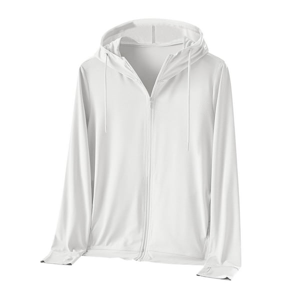 Hueook Womens Jackets Fall Woman Casual Solid Sports Hooded Long Sleeve Zipper Sun-proof High Elastic White 3X