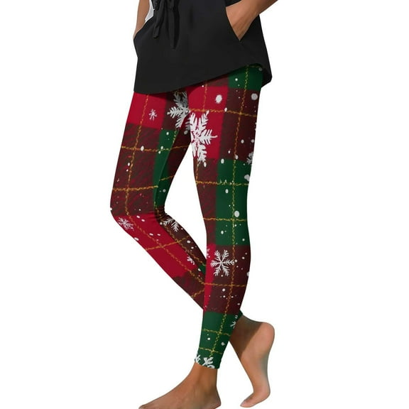 Hueook Womens Leggings Women's Christmas Print Leggings Sports Fitness Pants Solid Colored Casual Tight Fitting Tight Peach Hip Yoga Pants Stretch Pants Green 2X