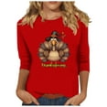thumbnail image 1 of Hueook Womens Long Sleeve T Shirts Short Sleeve Shirts for Women Women's Thanksgiving Printed Round Neck 3/4 Sleeve T-shirt Loose Top Long Sleeve Round Neck Top/Shirt Red L, 1 of 4