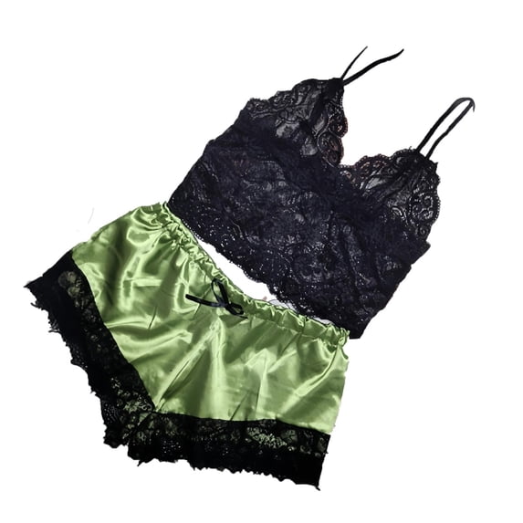 Hueook Womens Pajamas Women's Lace Lace Patchwork Pajamas and Women's Home Clothes Green XL