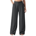 thumbnail image 1 of Hueook Womens Pants Lounge Pants Women's Solid Linen Pants Wide Leg Work Dress Pants Casual Business Pants with Pockets Dark Gray M, 1 of 8