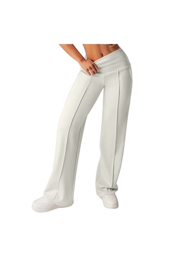 Womens Paste Pants Lounge Pants Pleated Textured solid high waisted straight leg yoga pants with casual pockets White 3X