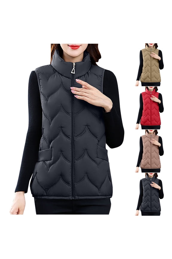 Womens Puffer Vest Women's Sleeveless Solid Color Warm Casual Jacket without Hat Pockets Red XL