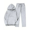 thumbnail image 1 of Hueook Womens Sets 2 Piece Outfits Women'S Solid Color Casual Long-Sleeved Trousers and Tight-Waist Hoodie Suit Gray XL, 1 of 2