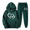 thumbnail image 1 of Hueook Womens Sets 2 Piece Outfits Women's Valentine's Day Print Fall/Winter Hoodie Sweatpants Long Sleeve Hoodie Set Suits Green S, 1 of 2