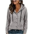 thumbnail image 1 of Hueook Womens Shirts Crewneck Women's Casual Fashion Plaid Zipper Hooded Long-sleeve Hooded Thick Sweatshirt Pocket Coat Top Gray L, 1 of 8