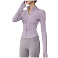 thumbnail image 1 of Hueook Womens Shirts Womens Long Sleeve Shirts Womens High Elastic Sports Jacket Standing Collar Slim Yoga Top Womens Long Sleeved Standing Collar Top Shirt Hot Pink 2X, 1 of 3