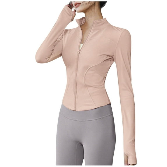 Hueook Womens Shirts Womens Long Sleeve Shirts Womens High Elastic Sports Jacket Standing Collar Slim Yoga Top Womens Long Sleeved Standing Collar Top Shirt Pink 4X