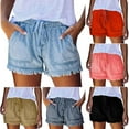 thumbnail image 1 of Hueook Womens Shorts Summer Shorts Woman Summer Solid Color Pocket Jeans Cowboy Pants Female Tassel Bandage Bottom Casual Shorts Light Blue 3X, 1 of 2