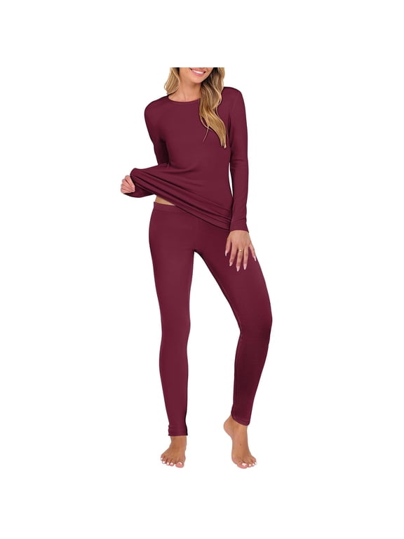 Womens Silk Pajamas Set Women's Thermal Underwear Set for Winter Warmth Red L