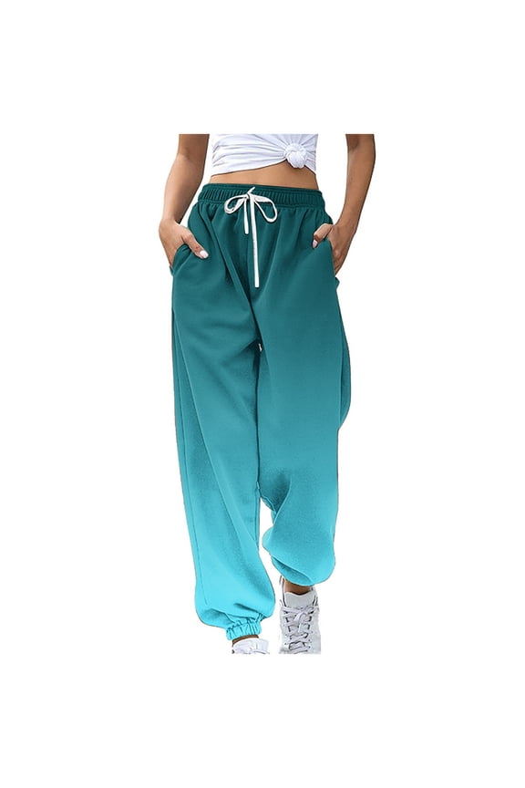 Womens Sweatpants Sweatpants Women Gradient Fashion Sports Loose Casual Wide Leg Drawstring Pocket Sweatpants Long Pants Mint Green XL