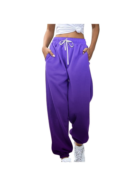 Womens Sweatpants Sweatpants Women Gradient Fashion Sports Loose Casual Wide Leg Drawstring Pocket Sweatpants Long Pants Purple 2X